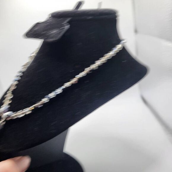 Artisan Made Crystal Silver and Hematite Faceted Beads with Jet Pendant - Picture 4 of 8